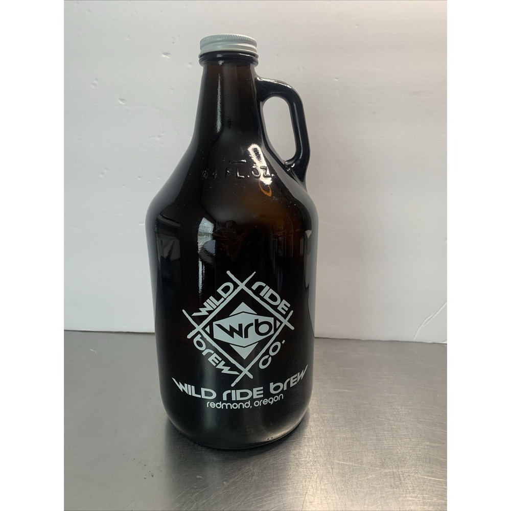 Vintage Wild Ride Brewing Redmond Oregon 64 oz Amber‎ Glass Beer Growler Jug